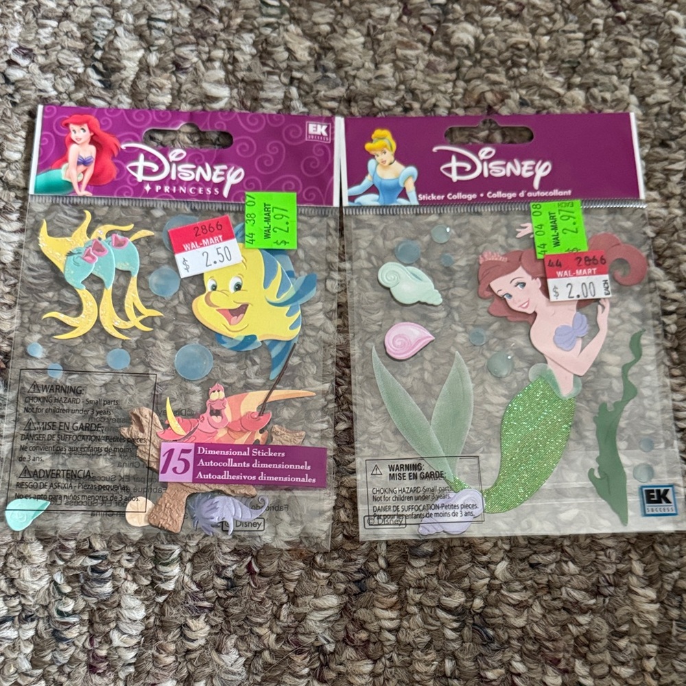 Disney Princess Ariel & Flounder Puffy Sticker Packs - Teal, Yellow, Pink, Green